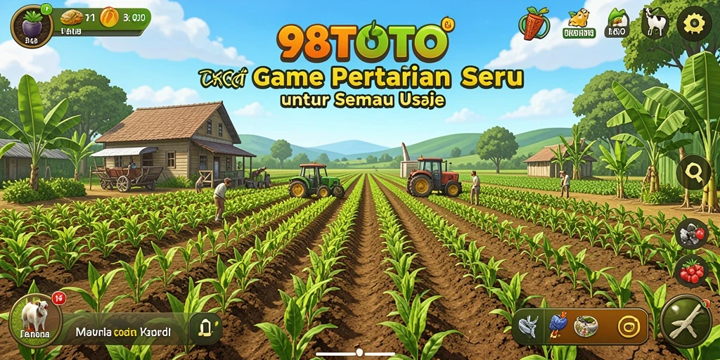 Tampilan gameplay 98TOTO yang menampilkan pertanian virtual yang menarik.