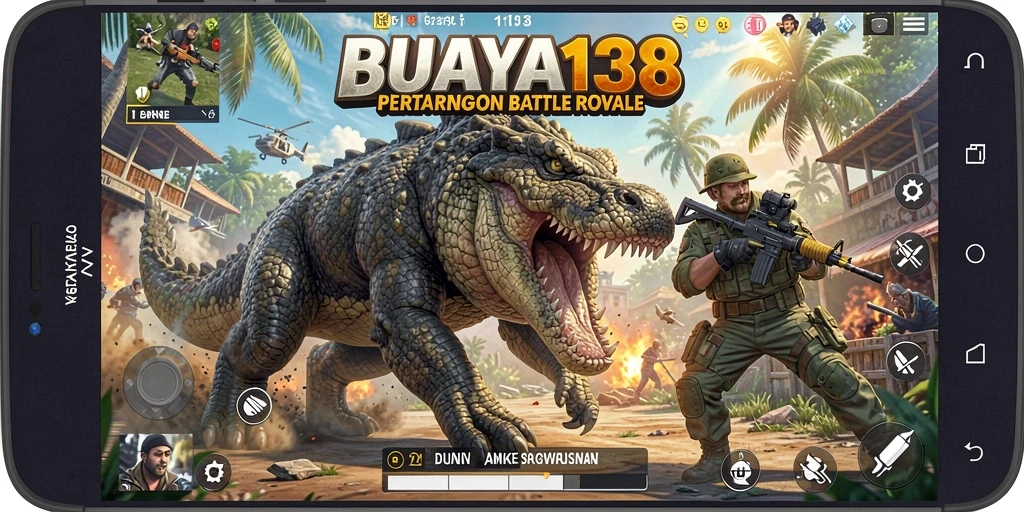 Gameplay intens di BUAYA138 dengan pertarungan Battle Royale yang mendebarkan.