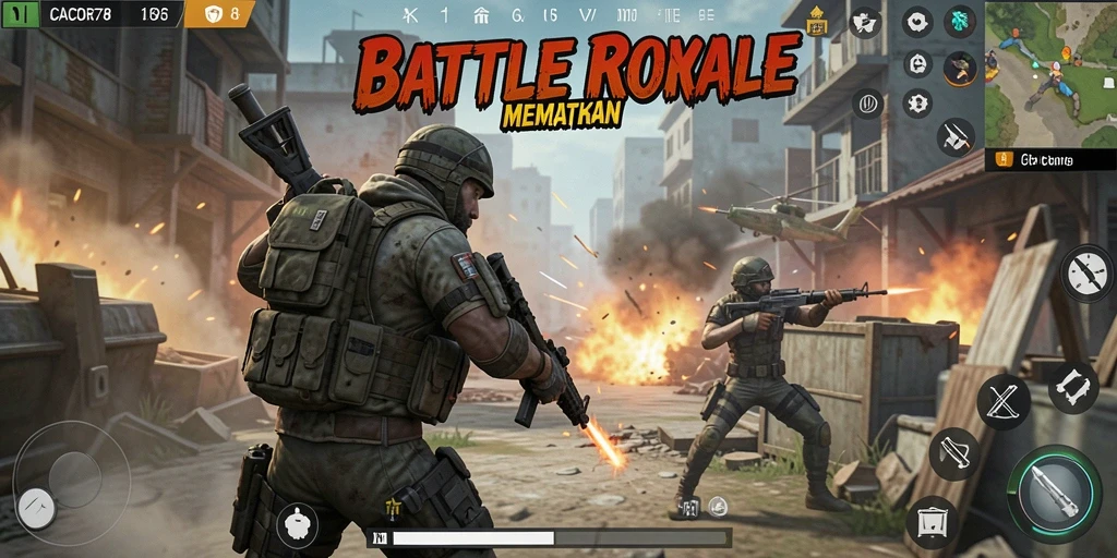 Screenshot menampilkan gameplay seru dalam CACOR78 di arena Battle Royale.