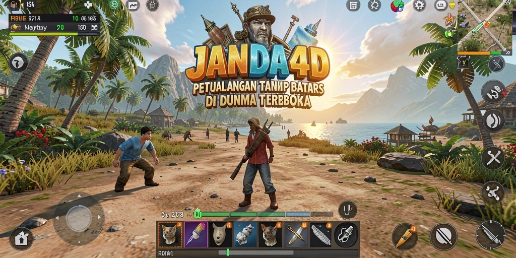 Tangkapan layar dari gameplay JANDA4D yang menunjukkan eksplorasi dunia terbuka.