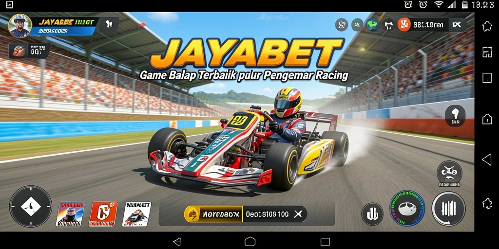 Tampilan seru dari gameplay balap JAYABET dengan mobil yang bergerak cepat.