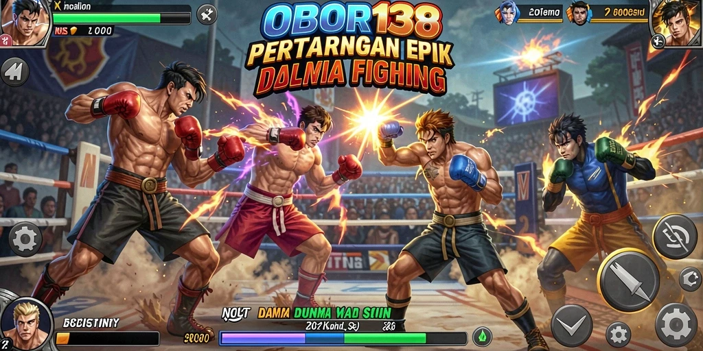 Screenshot OBOR138 menampilkan pertarungan seru dan karakter yang dinamis.